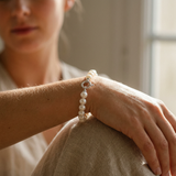 Pulsera- Perlas Cultivadas de Agua Dulce- Semi Redondas 8-9 mm Blanco Natural- Joyería Mujer- Plata 925 Milésimas