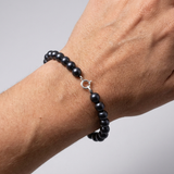 Pulsera- Perlas Cultivadas de Agua Dulce- Semi Redondas 5-6 mm Tahití Negras- Plata
