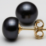 Pendientes de oro y perla semiredonda negra | noëlyse