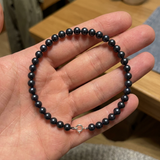 Pulsera- Perlas Cultivadas de Agua Dulce- Semi Redondas 5-6 mm Tahití Negras- Plata