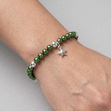 Pulsera de la Suerte - Perla de Agua Dulce - Redonda 5-6 mm Verde Intenso