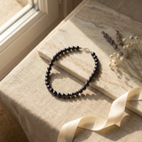 Pulsera- Perlas Cultivadas de Agua Dulce- Semi Redondas 5-6 mm Tahití Negras- Plata