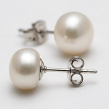 Pendientes - Perlas cultivadas de agua dulce - Diámetro 9-10 mm Blanco