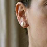 Pendientes de Oro Blanco - Perla Cultivada Blanca 9-10 mm