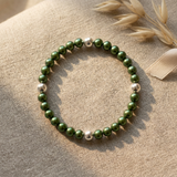 Pulsera de la Suerte - Perla de Agua Dulce - Redonda 5-6 mm Verde Intenso