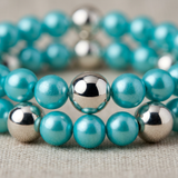 Pulsera de la Suerte- Perla de Agua Dulce- Redonda 5-6 mm Azul Turquesa