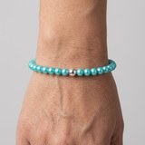 Pulsera de la Suerte- Perla de Agua Dulce- Redonda 5-6 mm Azul Turquesa