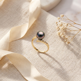 Anillo - Perlas Cultivadas de Tahití - Redonda Diámetro 8-9 mm - Joyería Mujer - Oro Blanco - Diamantes