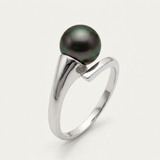 Anillo- Perlas Cultivadas- Redondas 8-9 mm Negras Tahití- Oro Blanco