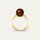 Anillo de Oro Amarillo con Perlas Cultivadas de Agua Dulce - Redondas Diámetro 8-9 mm Chocolate