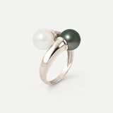 Anillo de oro tu y yo en perla cultivada y perla de Tahití
