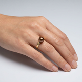Anillo de Oro Amarillo con Perlas Cultivadas de Agua Dulce - Redondas Diámetro 8-9 mm Chocolate