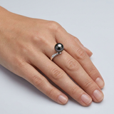 Anillo - Perlas Cultivadas de Tahití - Redonda Diámetro 8-9 mm - Joyería Mujer - Oro Blanco - Diamantes