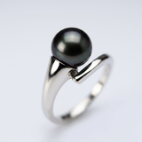 Anillo- Perlas Cultivadas- Redondas 8-9 mm Negras Tahití- Oro Blanco