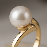 Anillo- Perlas Cultivadas- Redondas 8-9 mm Blanco- Oro Amarillo