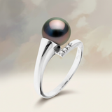 Anillo- Perlas Cultivadas de Tahití- Redondo Diámetro 8-9 mm- Oro Blanco- Diamantes