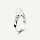 Anillo- Perlas Cultivadas de Agua Dulce- Redondas 8-9 mm Blanco- Oro Blanco- Diamantes
