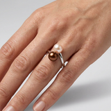 Anillo- Perlas Cultivadas de Agua Dulce- Redondo Diámetro 7-8 mm Rosa y Chocolate- Talla 48 (EU)- Oro Blanco