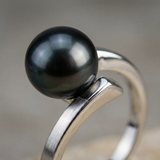 Anillo de Perlas Cultivadas - Redondas 8-9 mm Negras Tahití - Oro Blanco