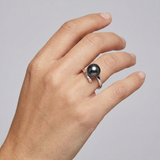 Anillo de Perlas Cultivadas - Redondas 8-9 mm Negras Tahití - Oro Blanco