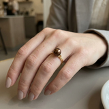 Anillo- Perlas Cultivadas de Agua Dulce- Redondo Diámetro 7-8 mm Chocolate- Talla 48 (EU)- Oro Amarillo