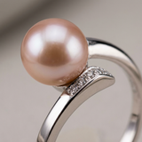 Anillo de oro blanco con perlas cultivadas de agua dulce - Redondas Diámetro 8-9 mm Rosa