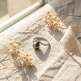 Anillo- Perlas de Tahití- Redondo Diámetro 8-9 mm- Oro blanco