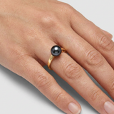 Anillo de Perlas Cultivadas de Agua Dulce - Redondas Diámetro 8-9 mm Negro Tahití