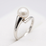 Anillo- Perlas Cultivadas de Agua Dulce- Redonda Diámetro 8-9 mm Rosa- Talla 48 (EU)- Oro Blanco