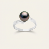 Anillo - Perlas Cultivadas de Tahití - Redonda Diámetro 8-9 mm - Joyería Mujer - Oro Blanco - Diamantes