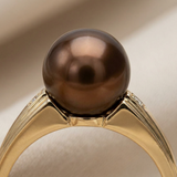 Anillo de Oro Amarillo con Perlas Cultivadas de Agua Dulce - Redondas Diámetro 8-9 mm Chocolate