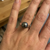 Anillo - Perlas Cultivadas de Tahití - Redondas Diámetro 8-9 mm - Joyería para Mujer - Oro Blanco