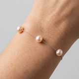 Pulsera 3 Perlas Cultivadas de Agua Dulce - Diámetro 7-8 mm Rosa - Plata de Ley 925