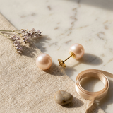 Pendientes - Perlas Cultivadas de Agua Dulce - Diámetro Botón 9-10 mm Rosa - Joyería Mujer - Oro Amarillo