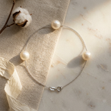Pulsera 3 Perlas Cultivadas - Diámetro 7-8 mm Blancas - Plata