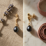 Pendientes - Perlas Cultivadas 8-9 mm Tahití Negras - Oro Amarillo