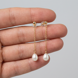 Pendientes colgantes de oro amarillo y perlas blancas | lolita