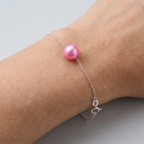 Pulsera- Perla cultivada de agua dulce- Diámetro 8-9 mm Rosa fucsia- Plata de ley 925