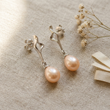 Pendientes- Perla Cultivada de Agua Dulce- Pera 8-9 mm Rosa- Oro Blanco