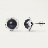 Pendientes- Perlas de Tahití Negras Cultivadas en Flor- Plata