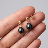 Pendientes - Perlas cultivadas de agua dulce - Diámetro 7-8 mm Tahit negro - Oro amarillo