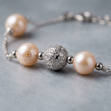Pulsera 4 Perlas Cultivadas de Agua Dulce - Diámetro 6-7 mm Rosa - Plata de Ley 925