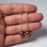 Pendientes Colgantes - Perlas Cultivadas de Tahití - Ovalado Diámetro 8-9 mm - Plata de Ley 925