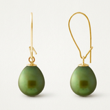 Pendientes - Perlas Cultivadas de Agua Dulce - Diámetro Pera 9-10 mm Verde Intenso - Joyería Mujer - Oro Amarillo