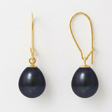 Pendientes - Perlas Cultivadas de Agua Dulce - Pera Diámetro 9-10 mm Tahití Negro - Oro Amarillo