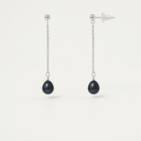 Pendientes colgantes de oro blanco y perlas negras | lolita