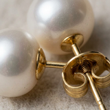 Pendientes - Perlas Cultivadas de Agua Dulce - Diámetro Botón 9-10 mm Blanco - Joyería Mujer - Oro Amarillo