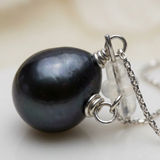 Pendientes- Perlas Cultivadas- Pera 8-9 mm Negra Tahití- Oro Blanco