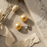 Pendientes Botón de Perlas Cultivadas de Agua Dulce Diámetro 9-10 mm Oro Oro Blanco