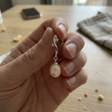 Pendientes- Perla Cultivada de Agua Dulce- Pera 8-9 mm Rosa- Oro Blanco
